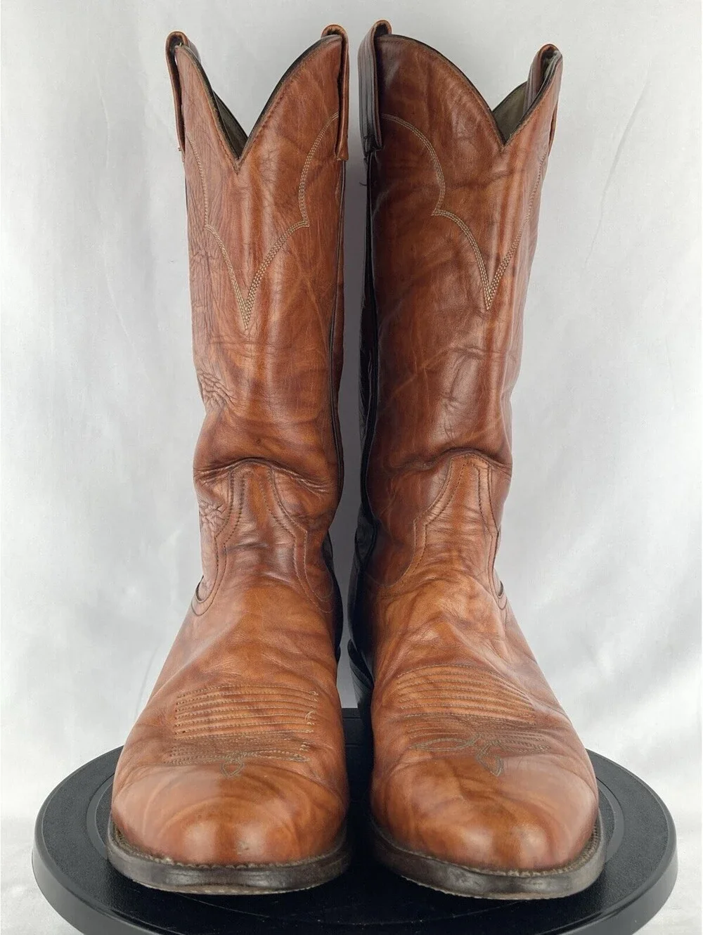 Vintage Men’s 9.5 Tony Lama 5084 Cowboy Boots Cognac Brown Leather USA Made